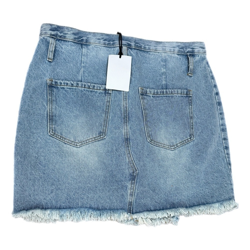 GREY LAB LOS ANGELES High Rise Denim Skirt Light Wash 90s Style Distressed Sz L - Picture 7 of 10